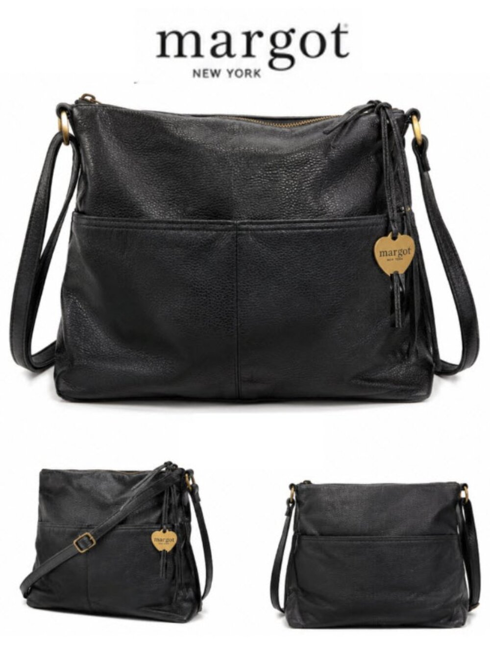 Margot Black Leather Crossbody Shoulder Bag Adjustable Strap work everyday